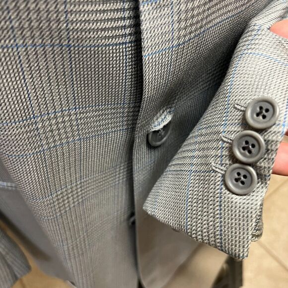EVERETT HALL Gray Blue Plaid Windowpane 48L Wool Silk Big n Tall Italy - Picture 3 of 10